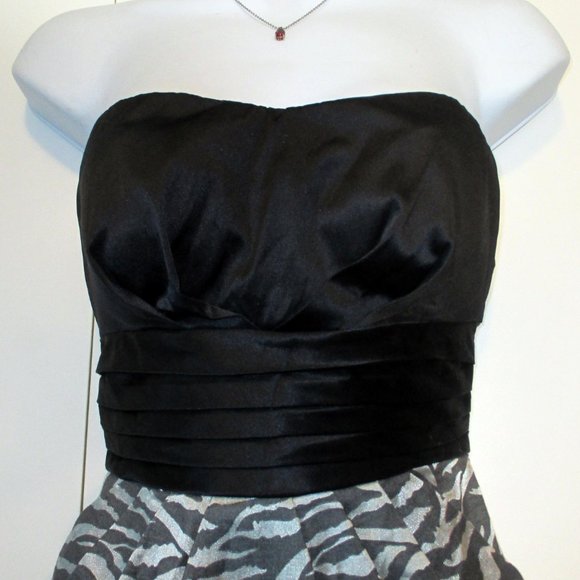 SNAP STRAPLESS Silver/Black Zebra PADDED Top SZ3 zipper back with pockets DRESS - Picture 3 of 12